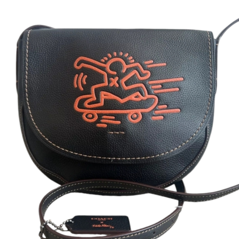 Coach Black Leather Crossbody with Orange Skateboard Graphic - Picture 6 of 13
